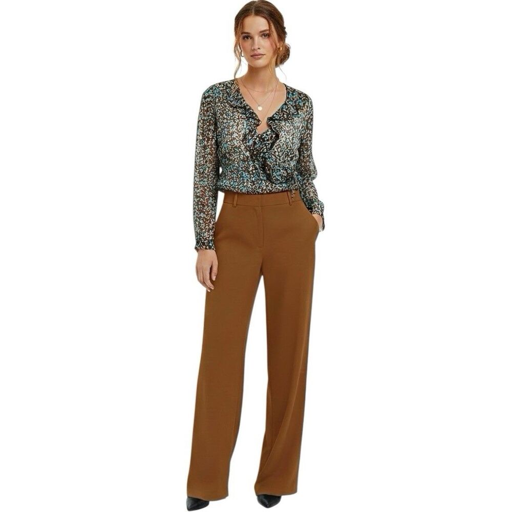 Worthington Womens Blouse Size 6 Floral Ruffle Sheer Wrap Y2k 90's Work Wear